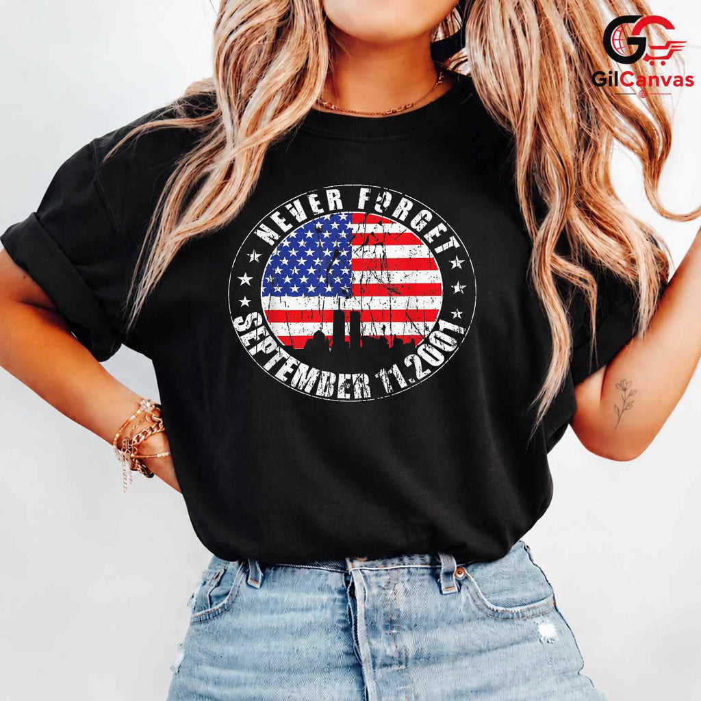Never Forget Patriot Day Shirt Unisex USA Flag Remembrance Memorial Gift