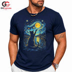 Night Sky Cat Graphic T-Shirt Moon Stars Design Perfect Gift Women Men Shirt