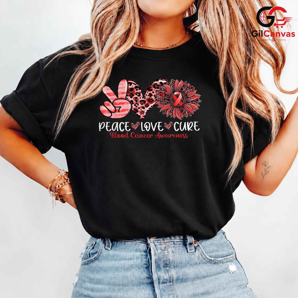 Peace Love Cure Blood Fall Tee Unisex Cancer Awareness Supporter Gift Tee