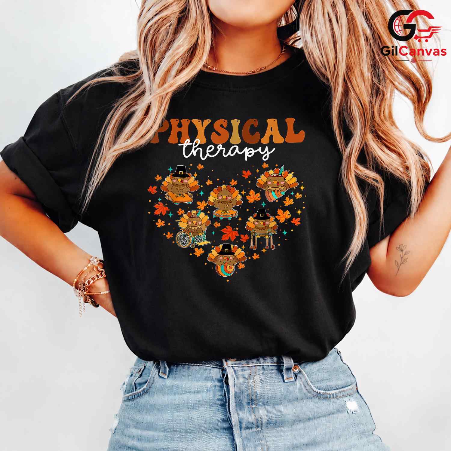 Physical Therapy Turkey Fall T-Shirt Unisex Thanksgiving Rehab Staff Heart Gift