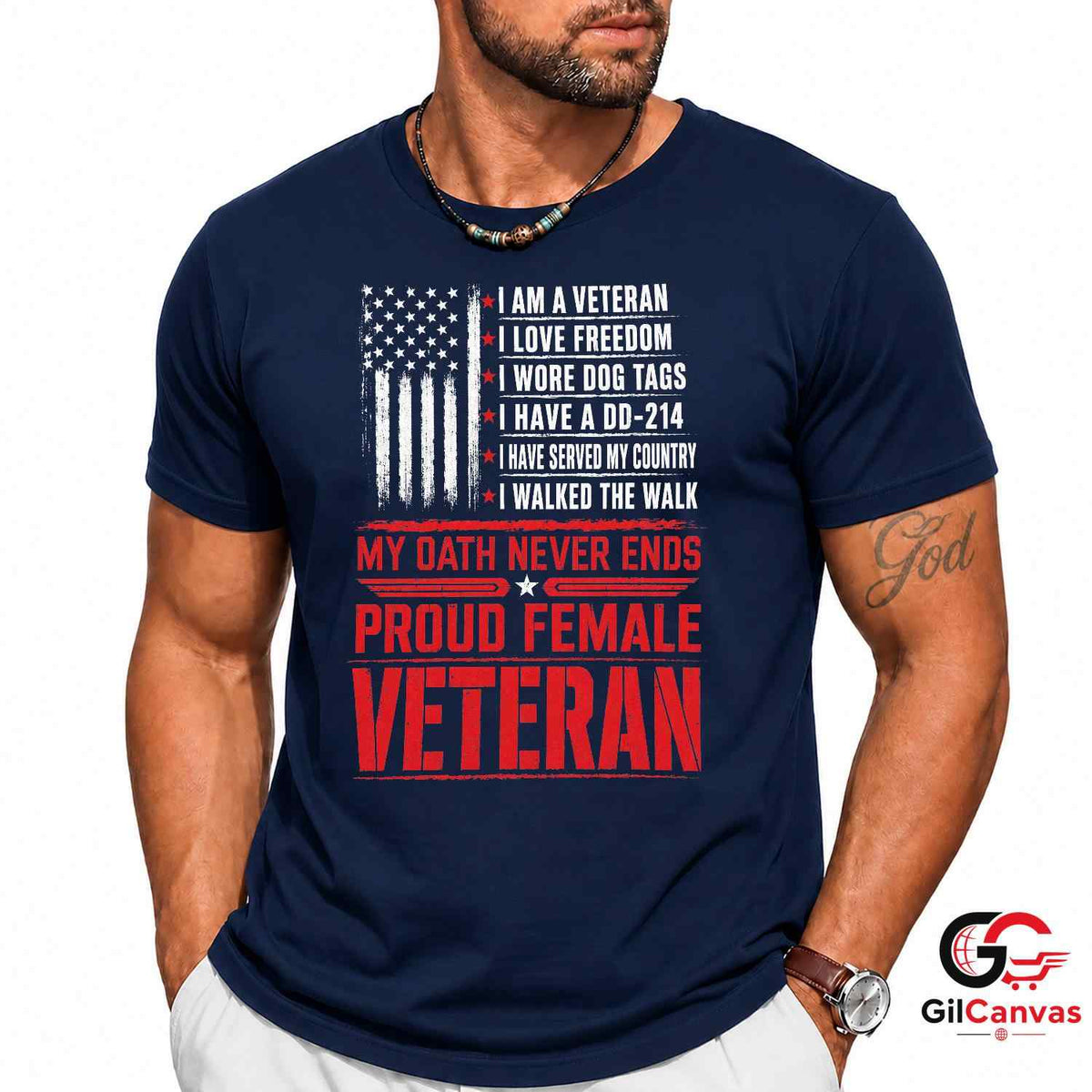 Proud Female Veteran T-Shirt Distressed US Flag Unisex Military Service Apparel