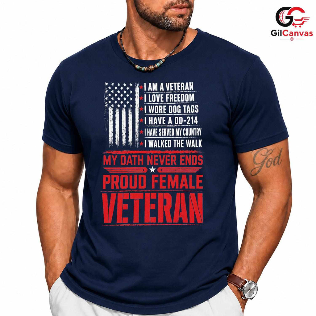Proud Female Veteran T-Shirt Distressed US Flag Unisex Military Service Apparel