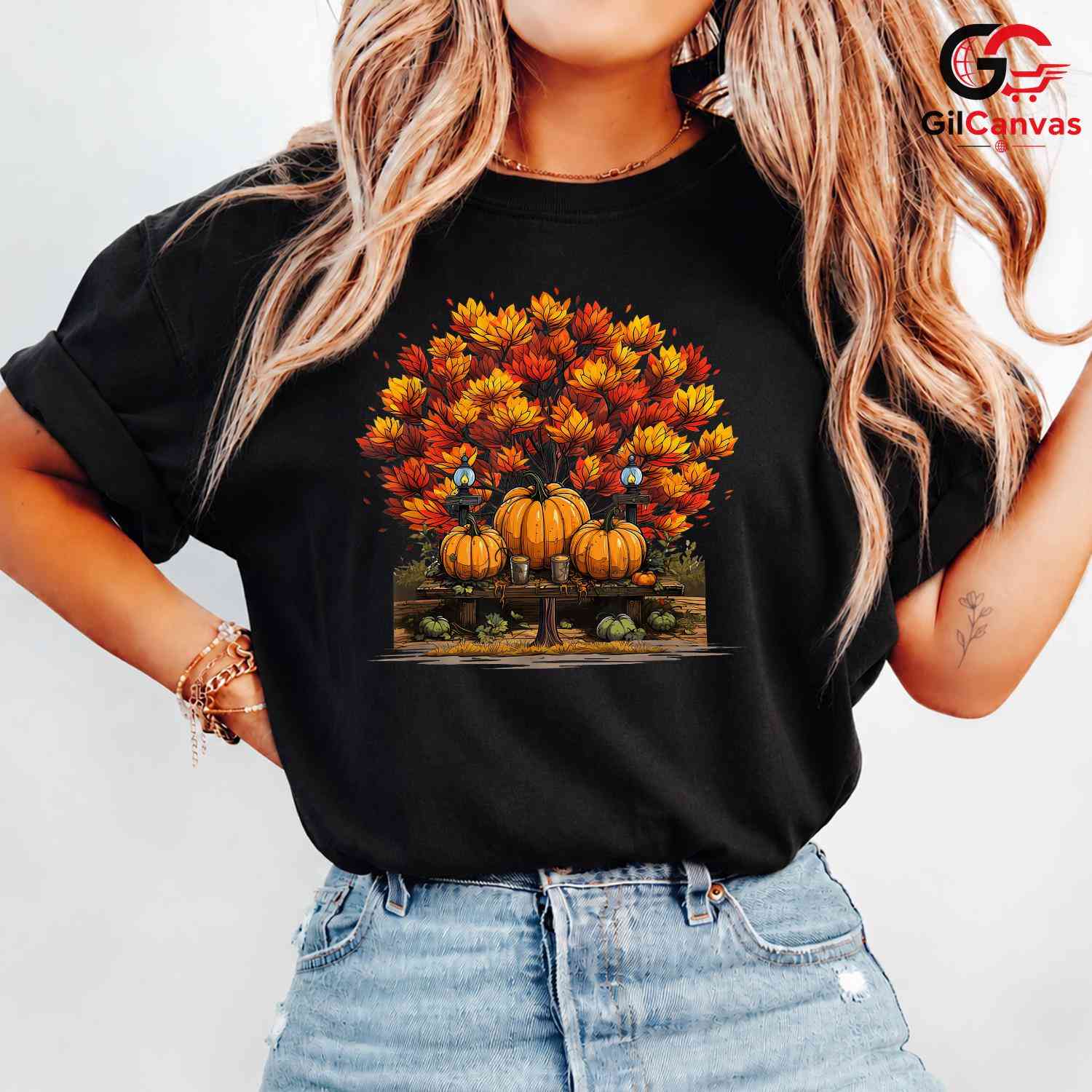 Pumpkin Fall Leaves T-Shirt Unisex Spooky Halloween Celebration Gift Kids