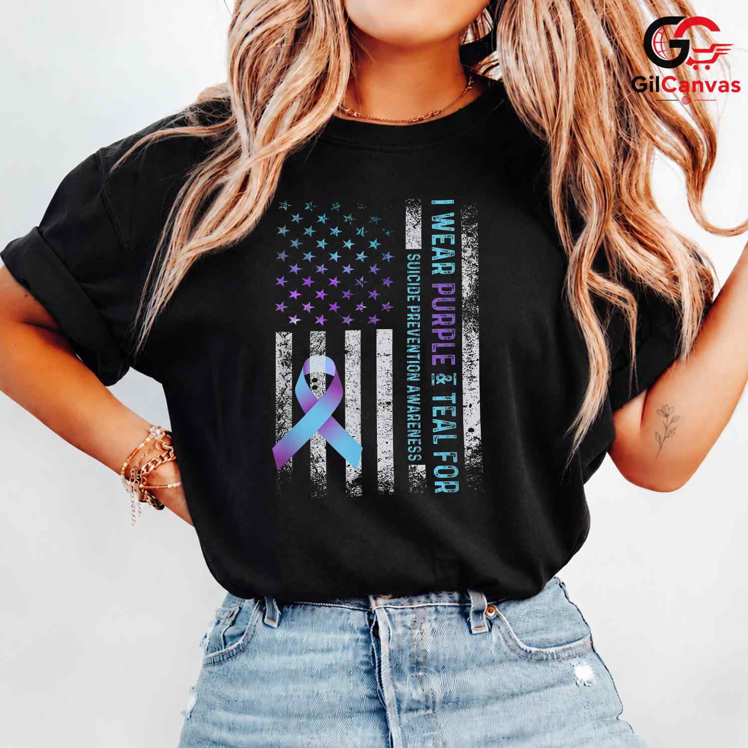 Purple Teal Ribbon Health Tee Unisex Suicide Prevention Awareness Gift All