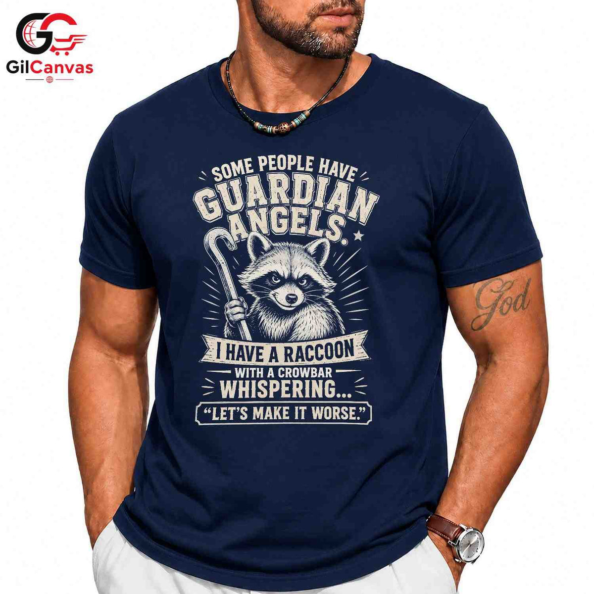 Raccoon Guardian Angel Shirt Whispering Fun Novelty Graphic Unisex Apparel