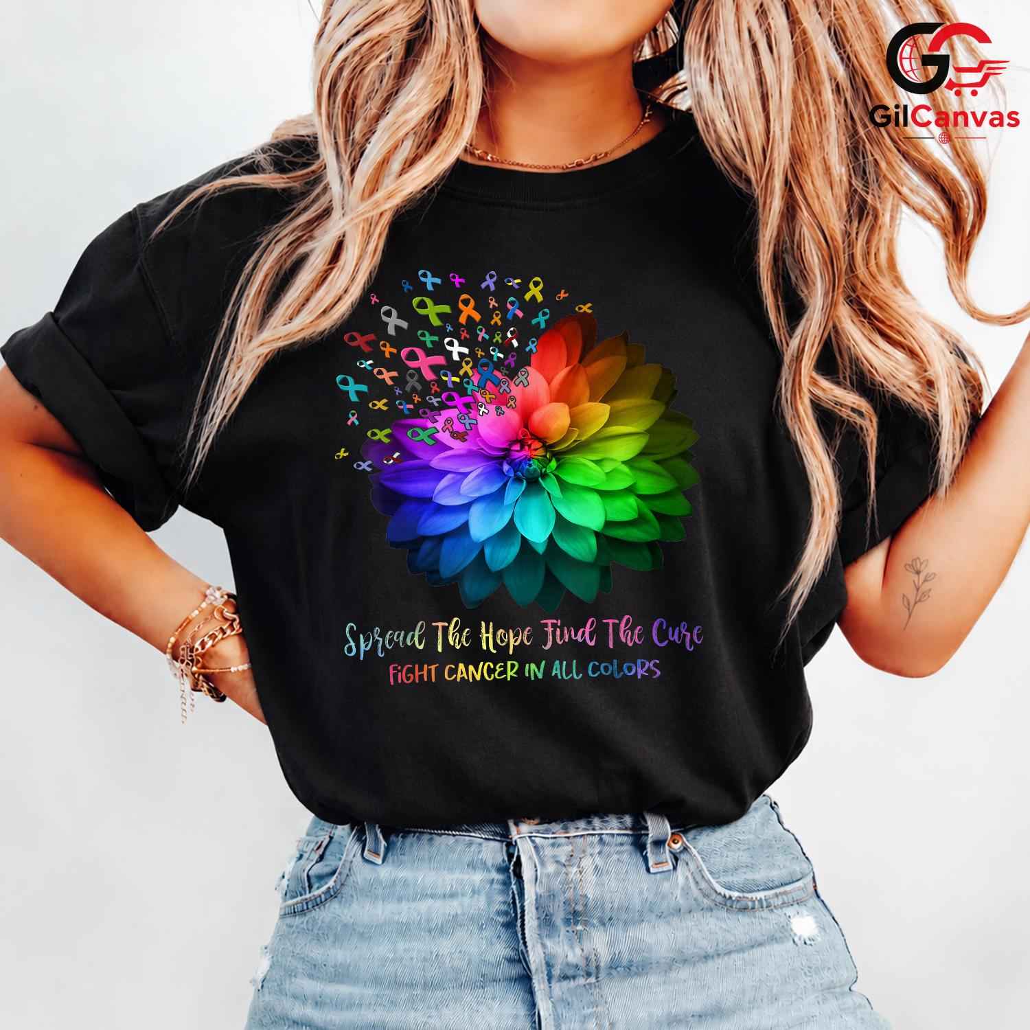 Rainbow Ribbon Hope Cure Shirt Unisex Cancer Awareness Survivor Gift For All