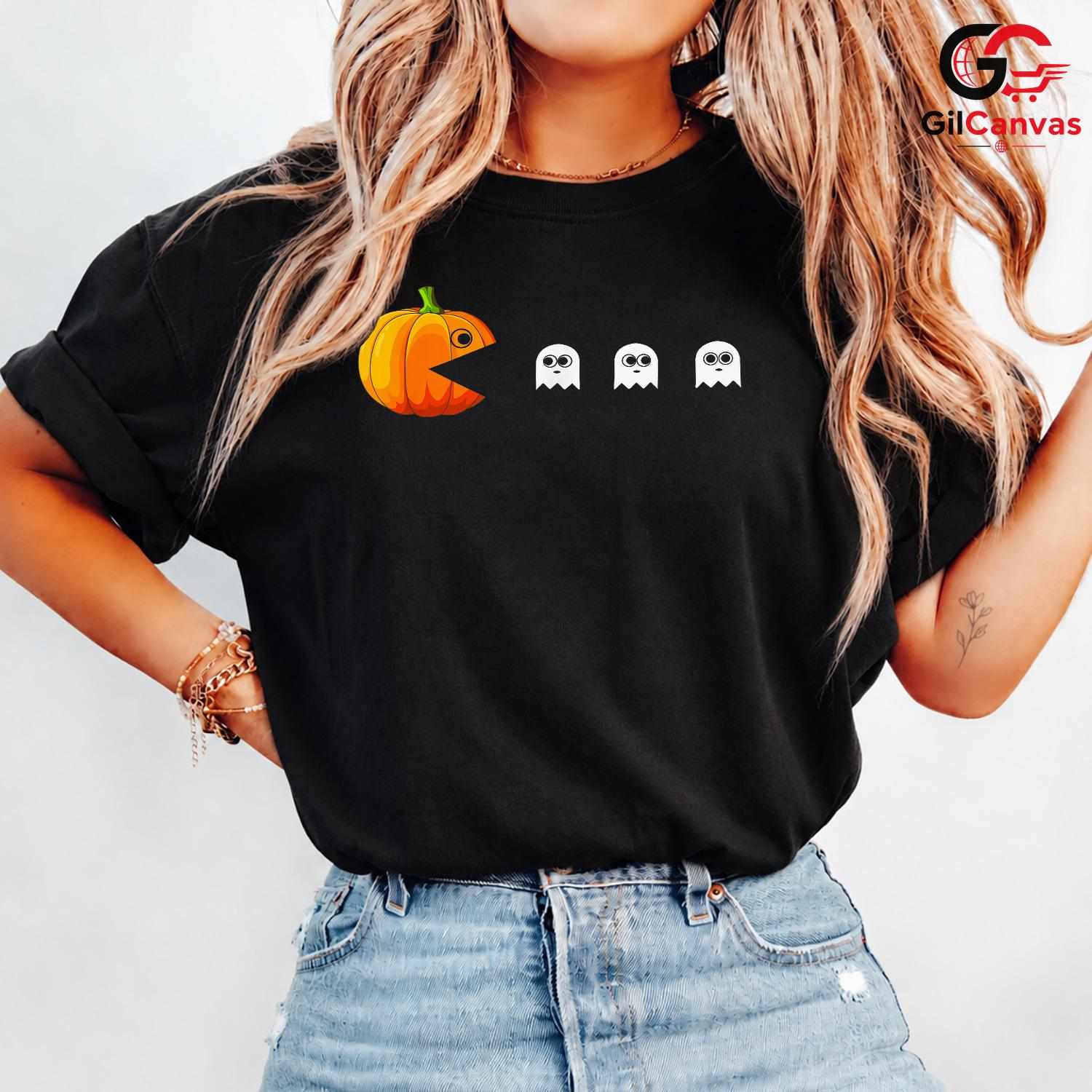 Retro Arcade Maze Ghost Tee Shirt Unisex Funny Spooky Gamer Party Costume