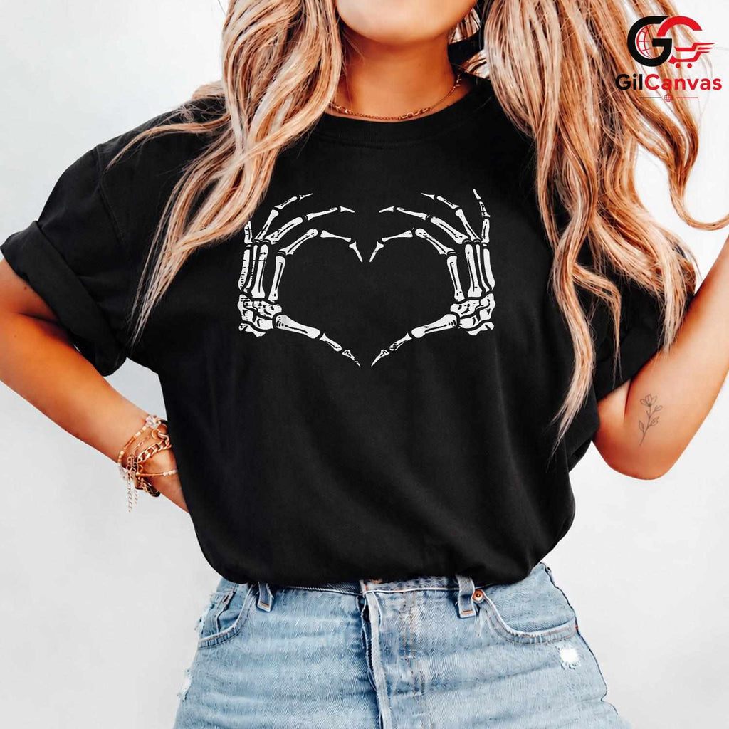 Skeleton Hands Heart Tee Shirt Unisex Perfect Spooky Season Gift For Teens