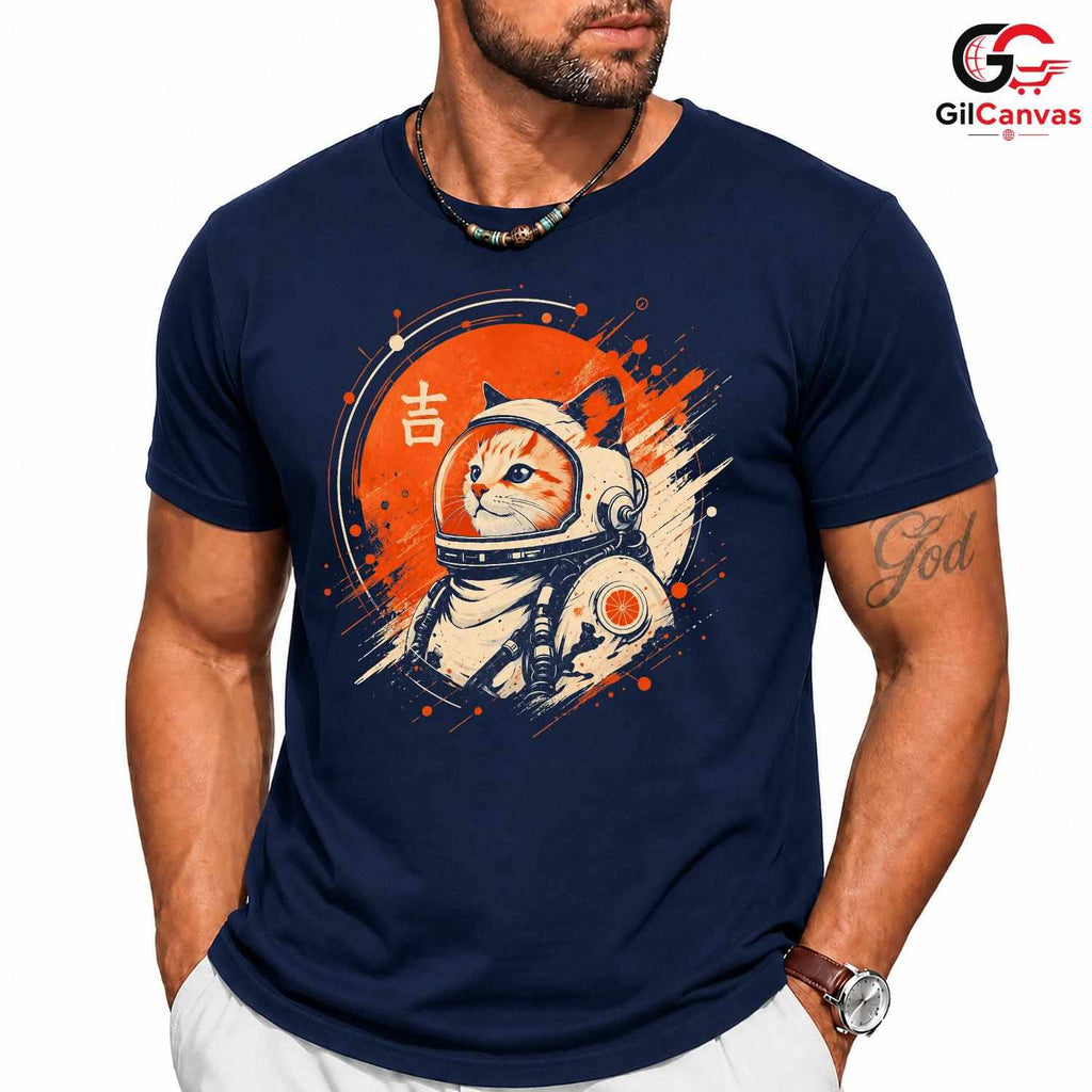 Space Astronaut Cat T-Shirt Unisex Cool Graphic Funny Feline Lover Design Tee