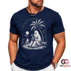 Spooky Beach Vacation Ghost T-Shirt Tropical Halloween Unisex Graphic Apparel Tee