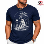 Spooky Beach Vacation Ghost T-Shirt Tropical Halloween Unisex Graphic Apparel Tee