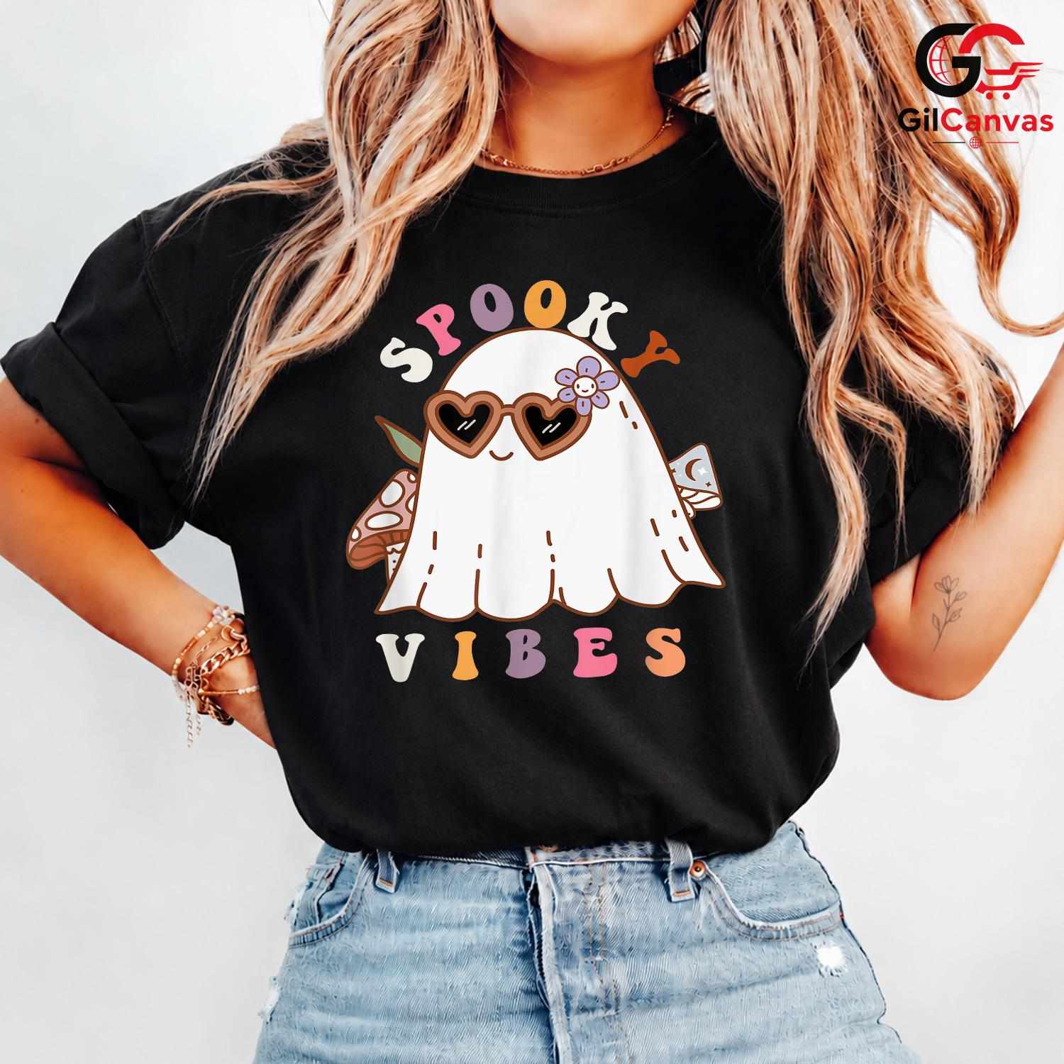 Spooky Ghost Kids T-Shirt Unisex Fun Vibes Halloween Costume Gift For Youth
