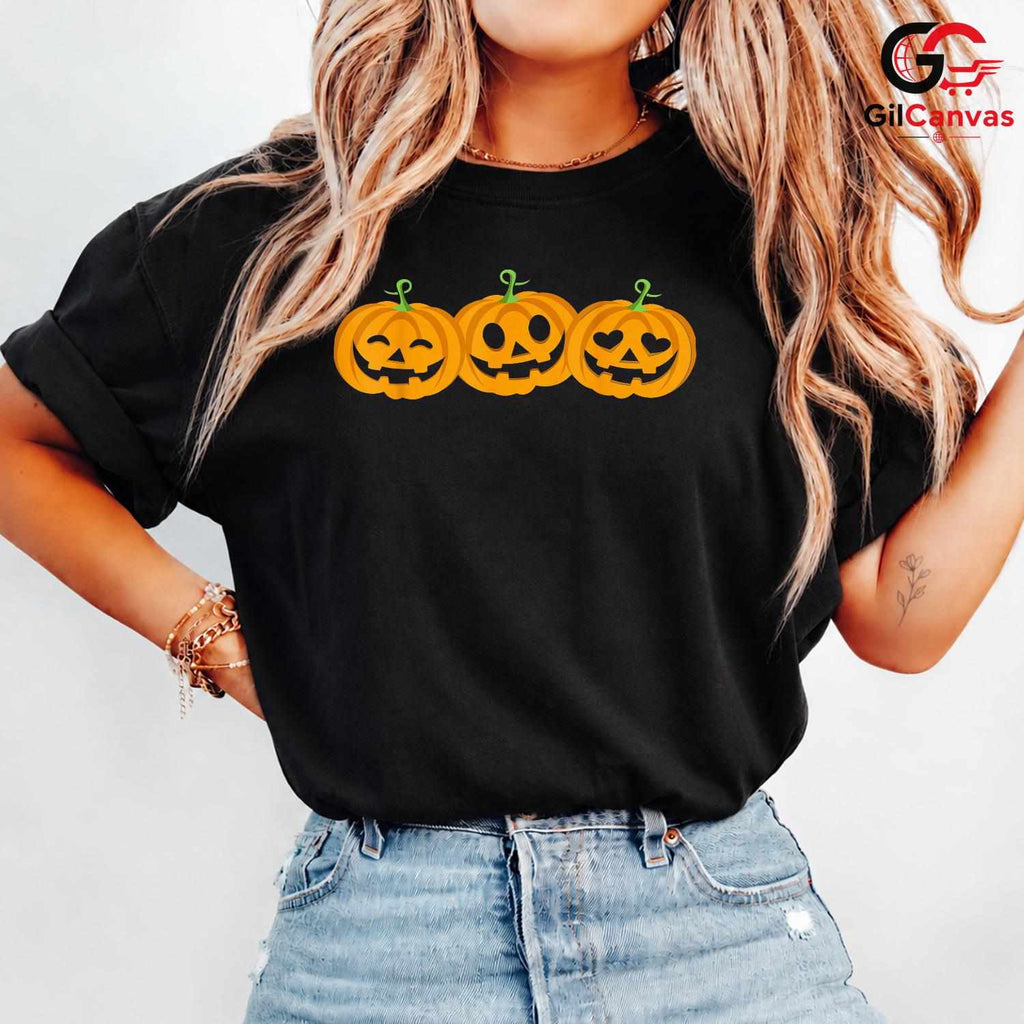 Spooky Pumpkin Face Tee Shirt Unisex Cute Halloween Celebration Gift For Kids