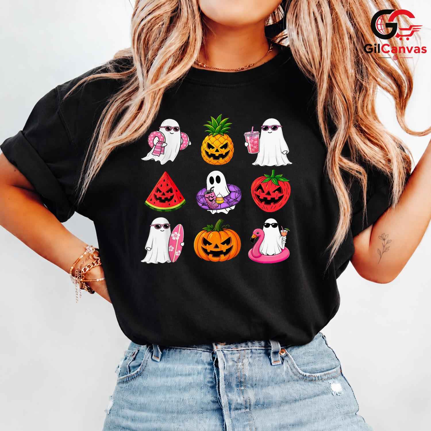 Spooky Summer Ghosts Beach T-Shirt Unisex Funny Halloween Vacation Gift Idea