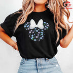 Spring Floral Cartoon Ear Tee Unisex Cute Bow Birthday Gift Girls And Women