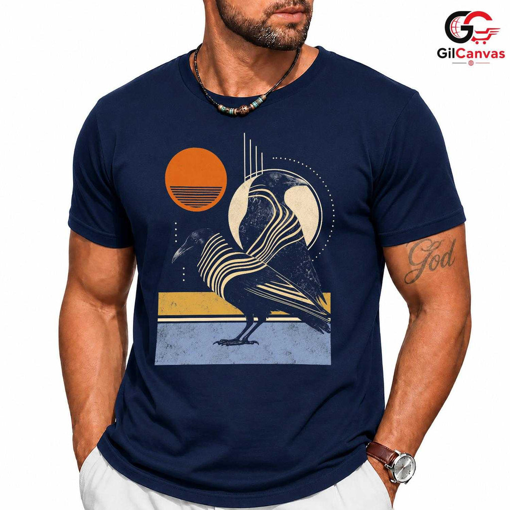 Stylish Spooky Raven T-Shirt Halloween Bird Graphic Unisex Casual Apparel Tee