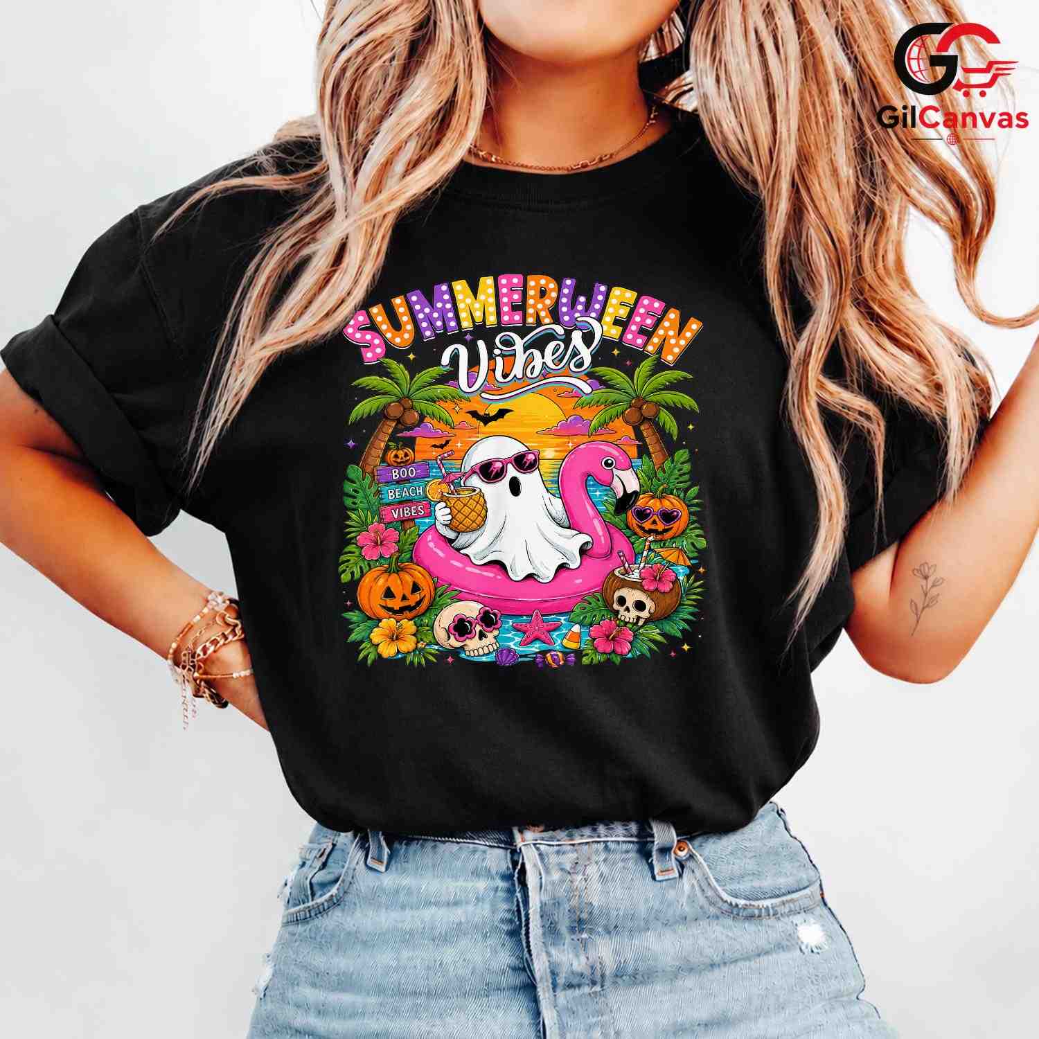 Summerween Vibes Ghost Tee Shirt Unisex Fun Halloween Gift For Kids And Adults