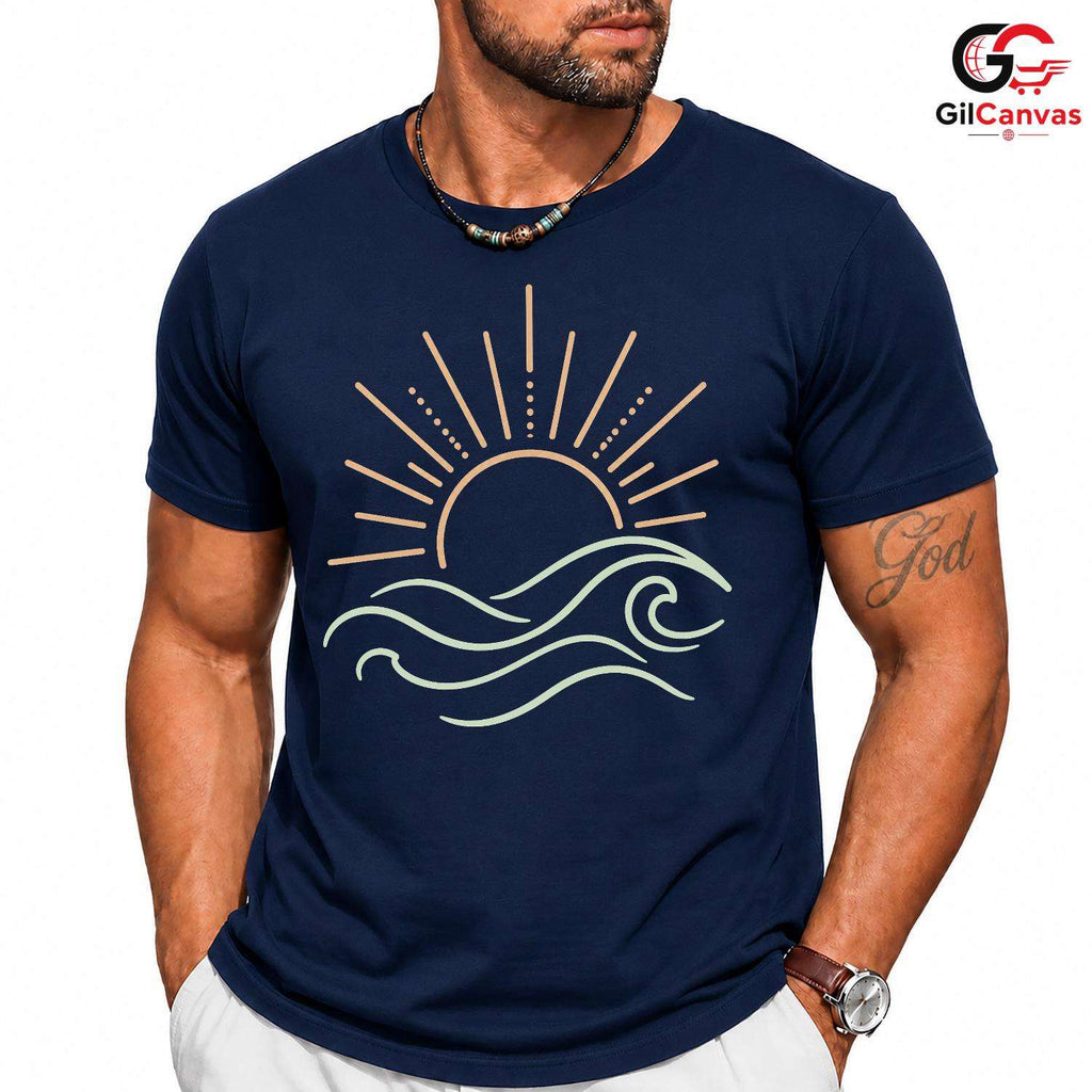 Sunset Waves Beach T-Shirt Summer Fun Vacation Casual Wear Unisex Graphic Tee