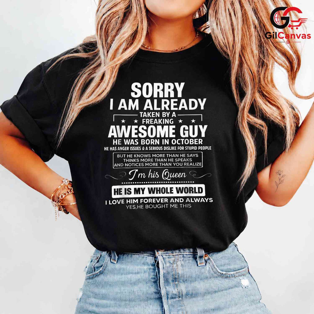 Taken By Awesome Guy T-Shirt Unisex Funny October Birthday Gift Idea For Her