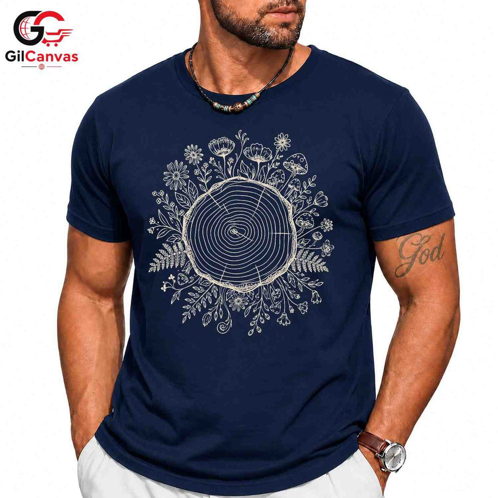 Tree Ring Nature T-Shirt Unisex Custom Print Forest Lover Graphic Casual Shirt