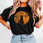 Vintage Moon Bat Black Cat T-Shirt Unisex Spooky Creepy Fall Event Gift Idea