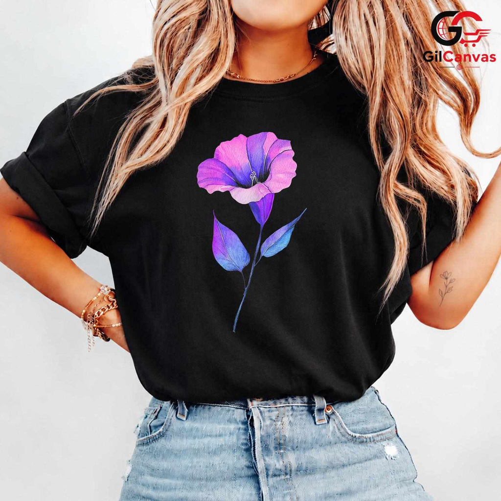 Watercolor Flower Art T-Shirt Unisex Purple Pink Botanical Garden Design