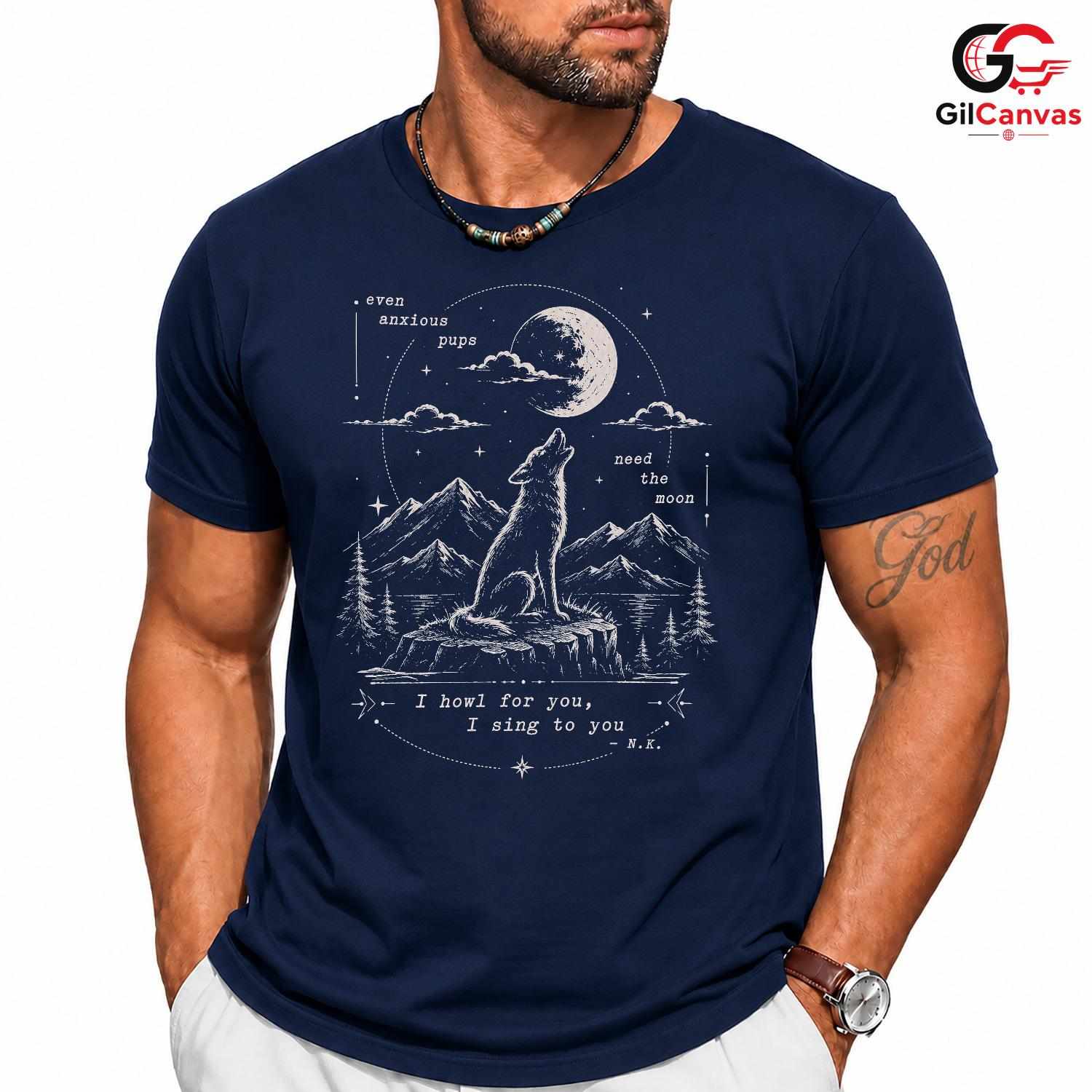 Wolf Howling Full Moon T-Shirt Celestial Wildlife Aesthetic Unisex Graphic Apparel