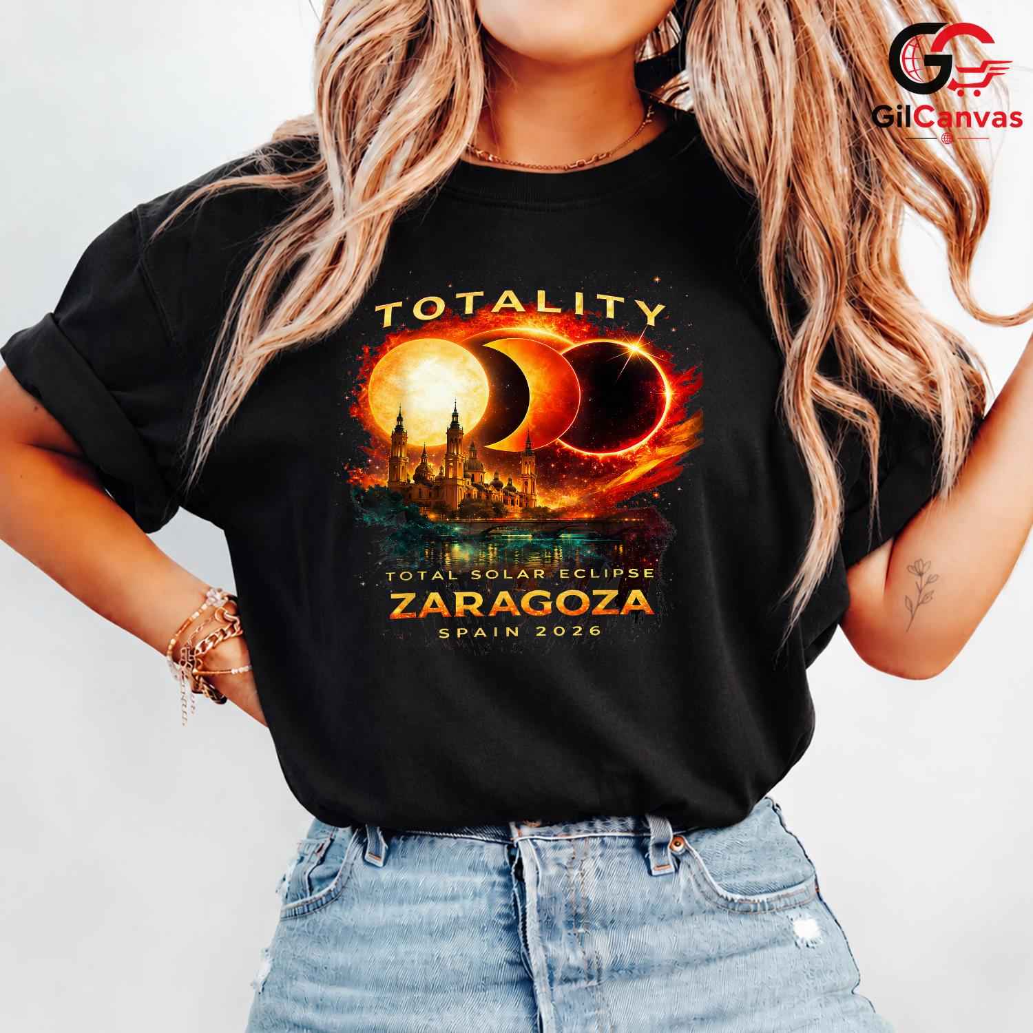 Zaragoza Spain Eclipse T-Shirt Unisex Total Solar 2026 Astronomy Gift