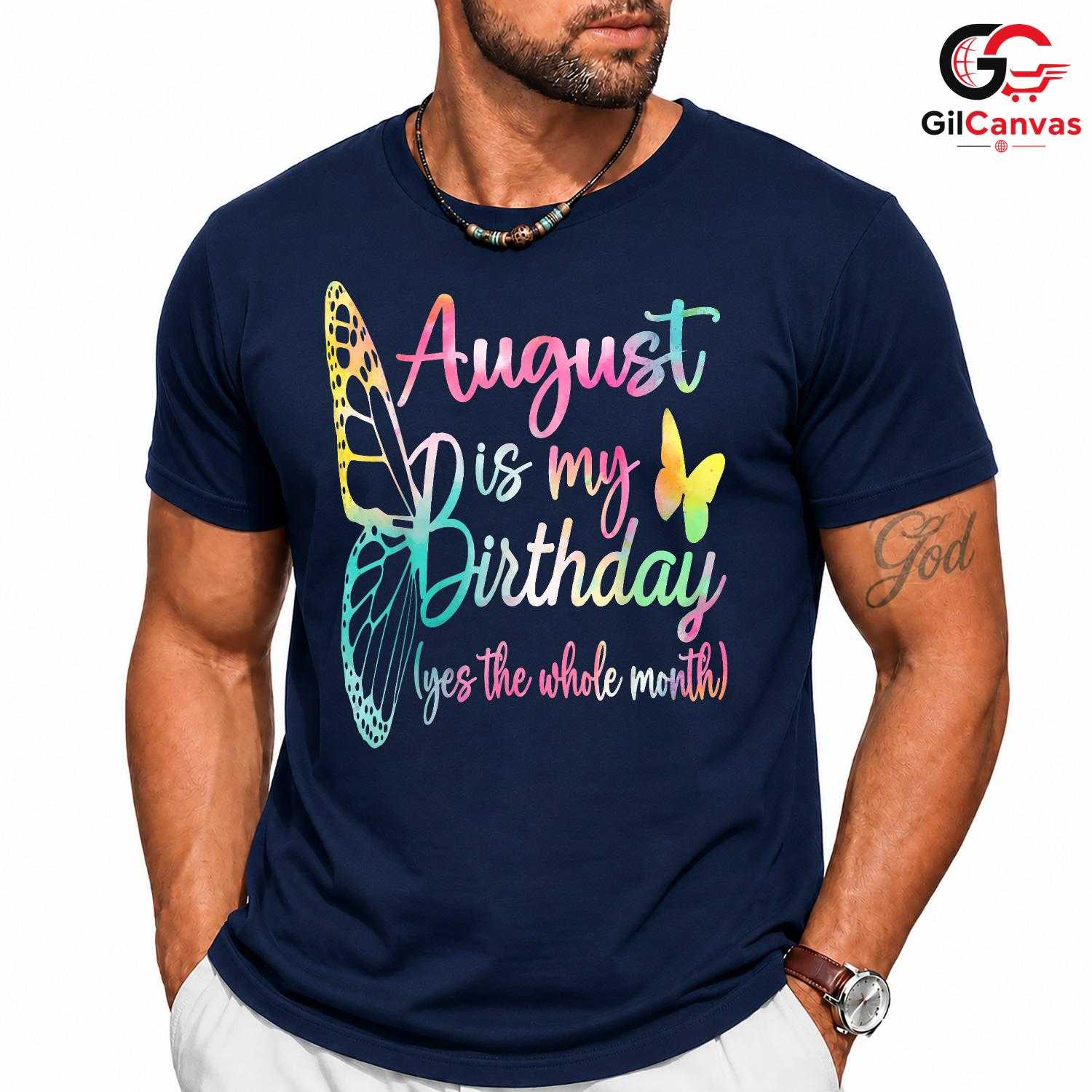 August Butterfly T-Shirt Unisex Birthday Gift For Kids And Adults Celebration
