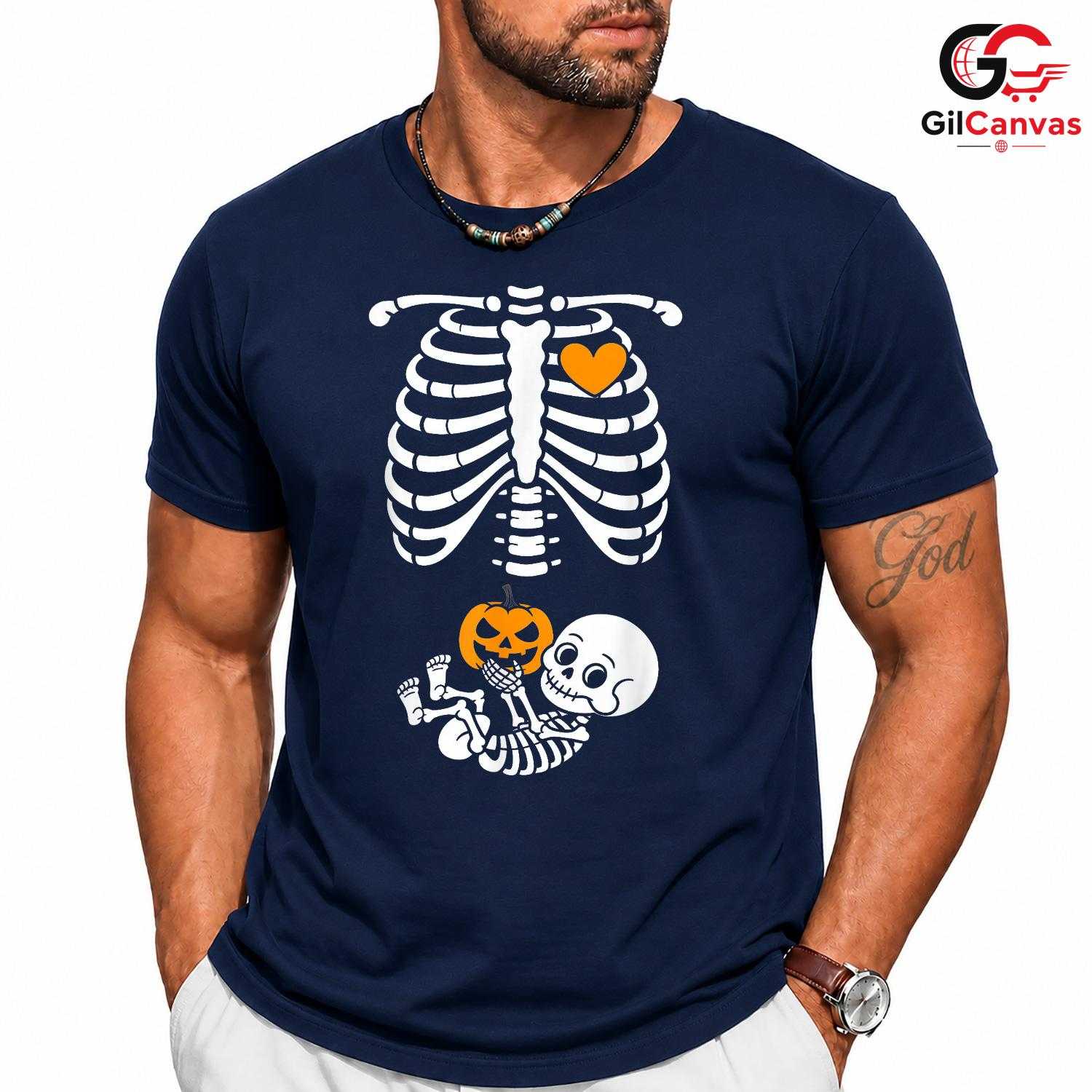 Baby Skeleton Pumpkin T-Shirt Unisex Cute Halloween Event Gift Idea For Kids