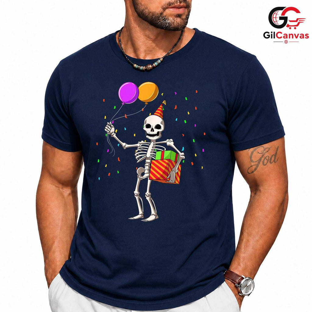 Birthday Skeleton Party Tee Shirt Unisex Funny Spooky Celebration Humorous Gift