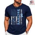 Blue Ribbon Believe Event Tee Unisex Cancer Awareness Supporter Gift Idea