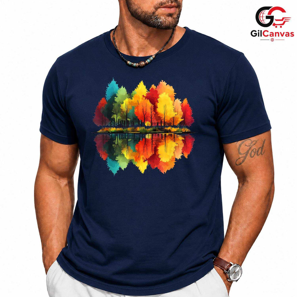 Colorful Tree Reflection Shirt Unisex Perfect Nature Lover Fall Season Gift