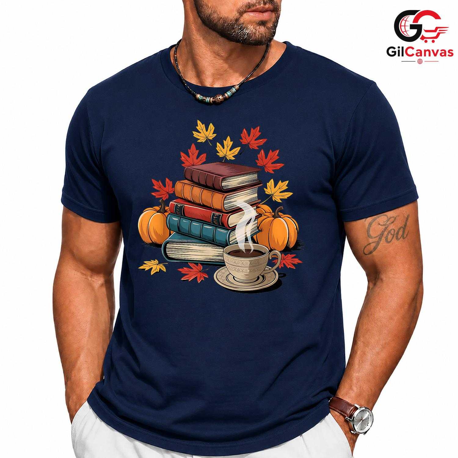 Cozy Autumn Reading T-Shirt Unisex Pumpkin Spice Fall Harvest Coffee Gift