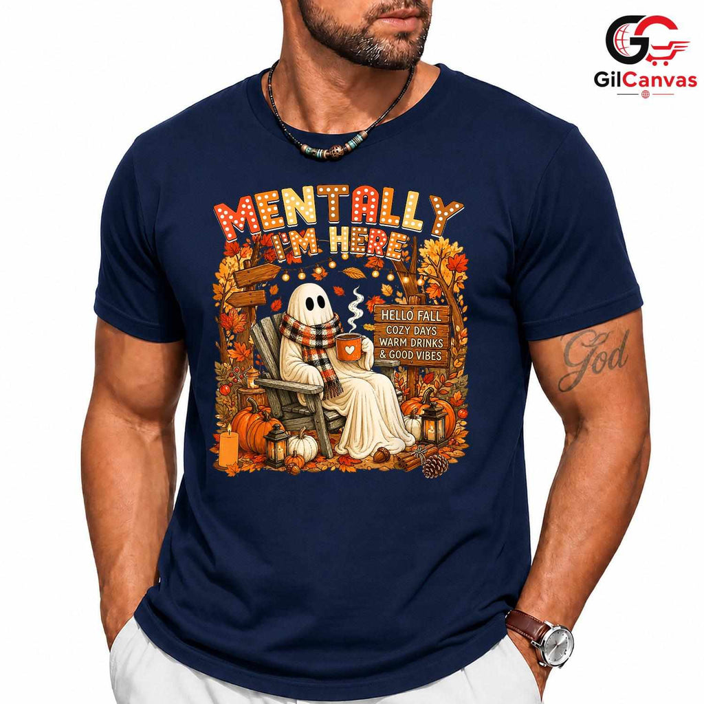 Cozy Ghost Character T-Shirt Unisex Spooky Fall Halloween Gift Adults Teens
