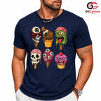 Creepy Ice Cream Skull T-Shirt Unisex Cool Halloween Party Gift Teens Adults
