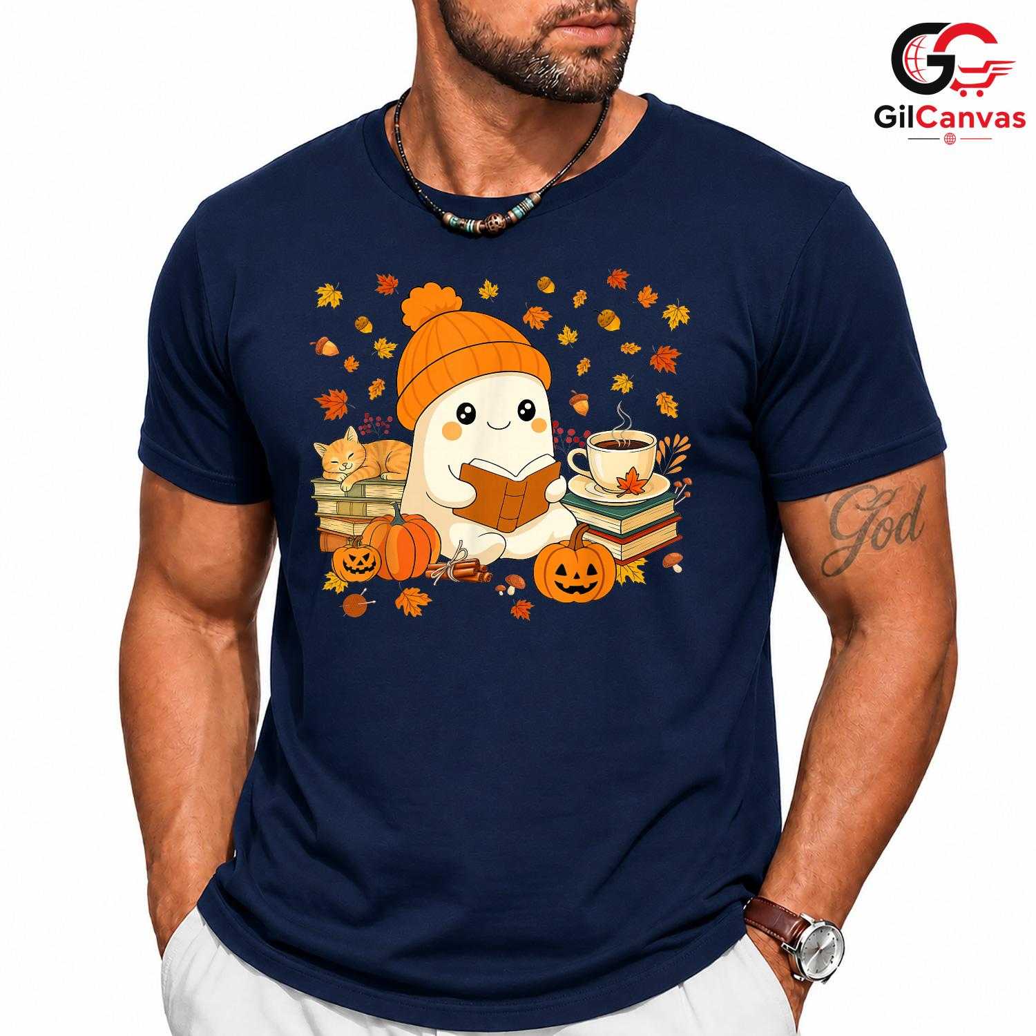 Cute Ghost Reading T-Shirt Unisex Spooky Halloween Book Gift Kids And Teens
