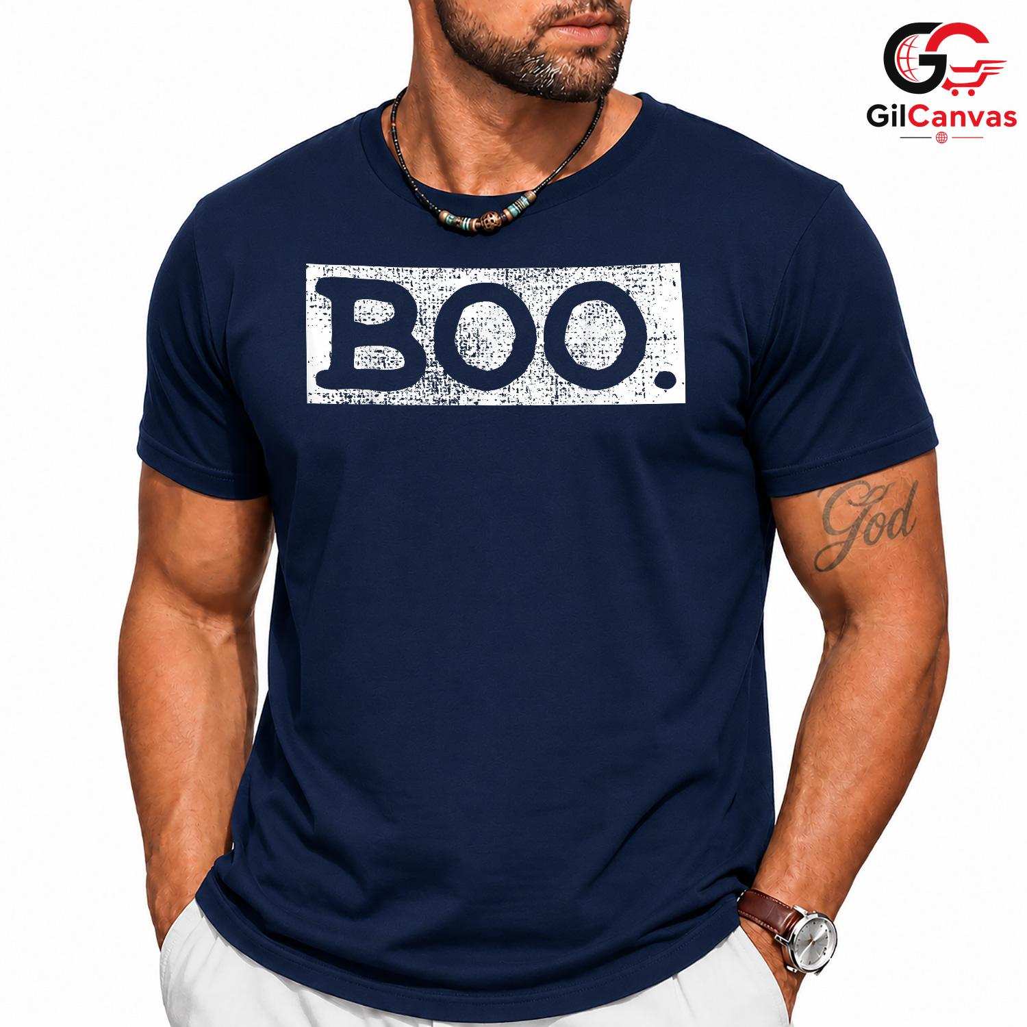 Distressed Boo Ghostly Text T-Shirt Unisex Spooky Fall Party Costume For All