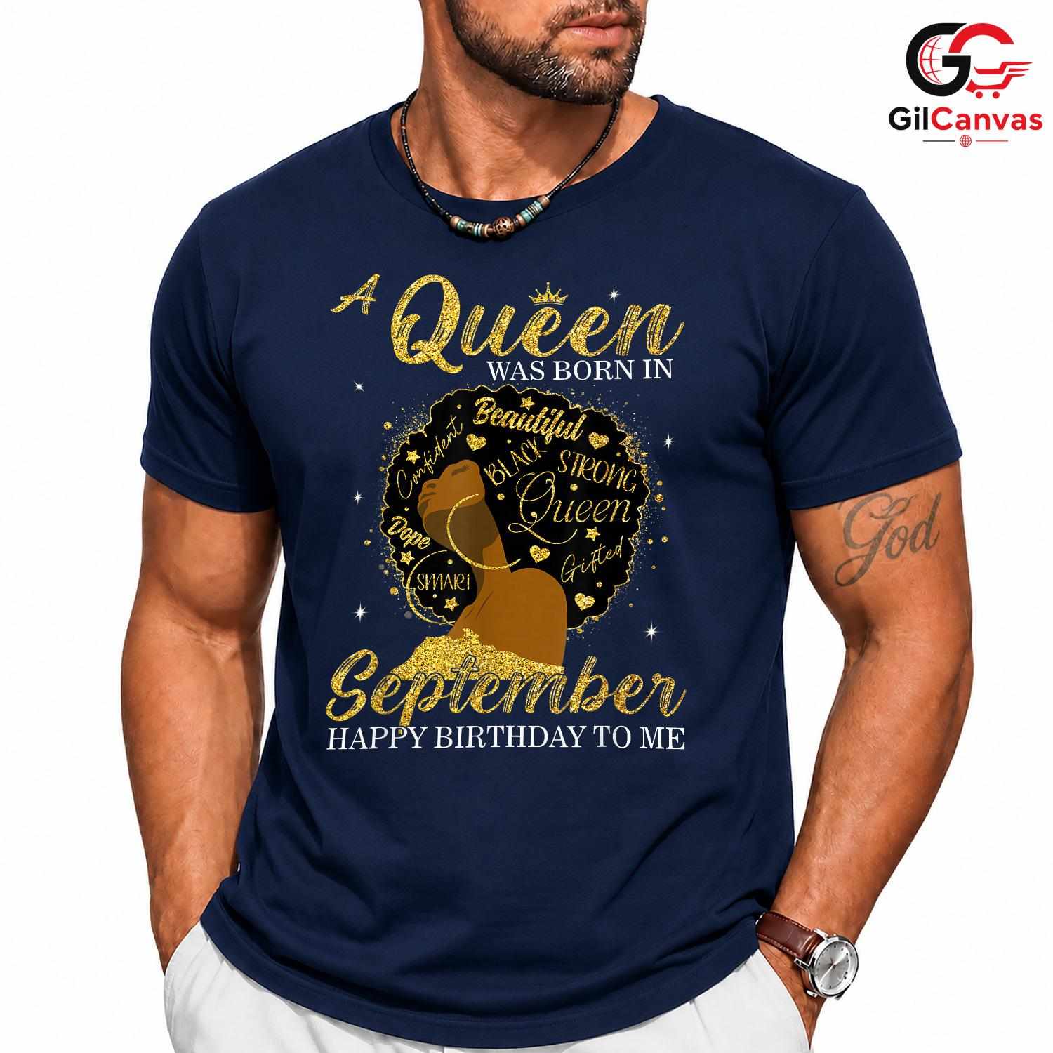 Empowered Black Queen Fall Tee Unisex September Afro Girl Birthday Gift Idea