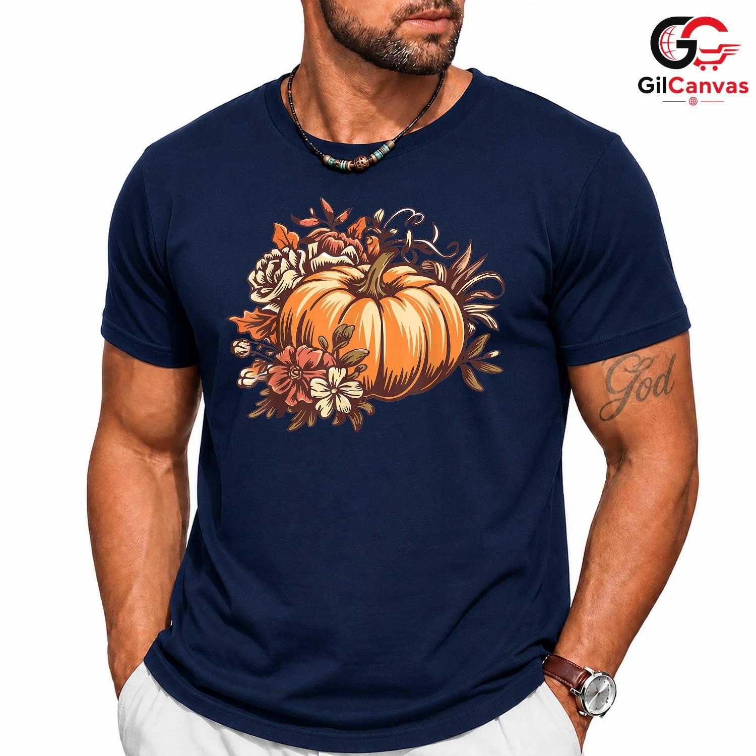 Fall Floral Pumpkin T-Shirt Unisex Perfect Autumn Season Gift Men And Women