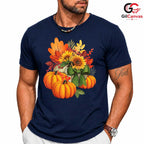 Fall Floral Pumpkin T-Shirt Unisex Autumn Season Gift For Women And Teens