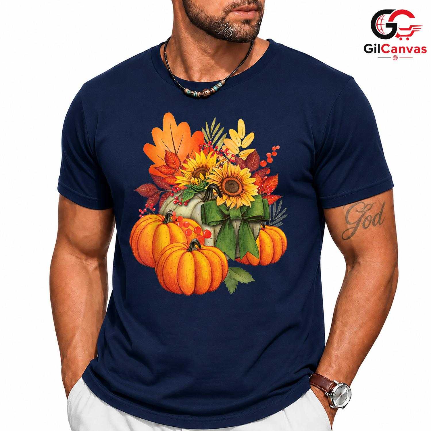 Fall Floral Pumpkin T-Shirt Unisex Autumn Season Gift For Women And Teens