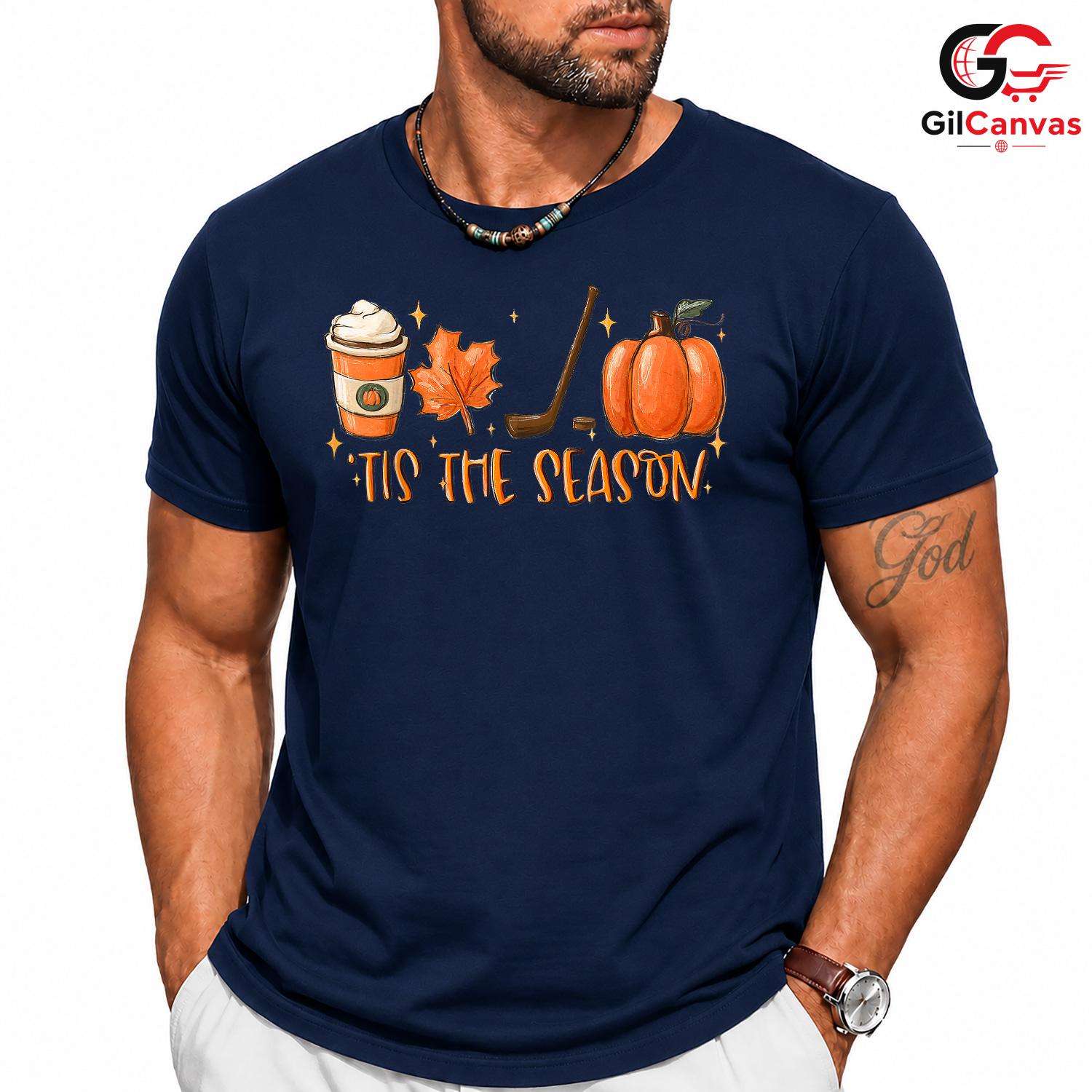 Fall Hockey Pumpkin Spice T-Shirt Unisex Cozy Autumn Sports Fan Game Day Gift