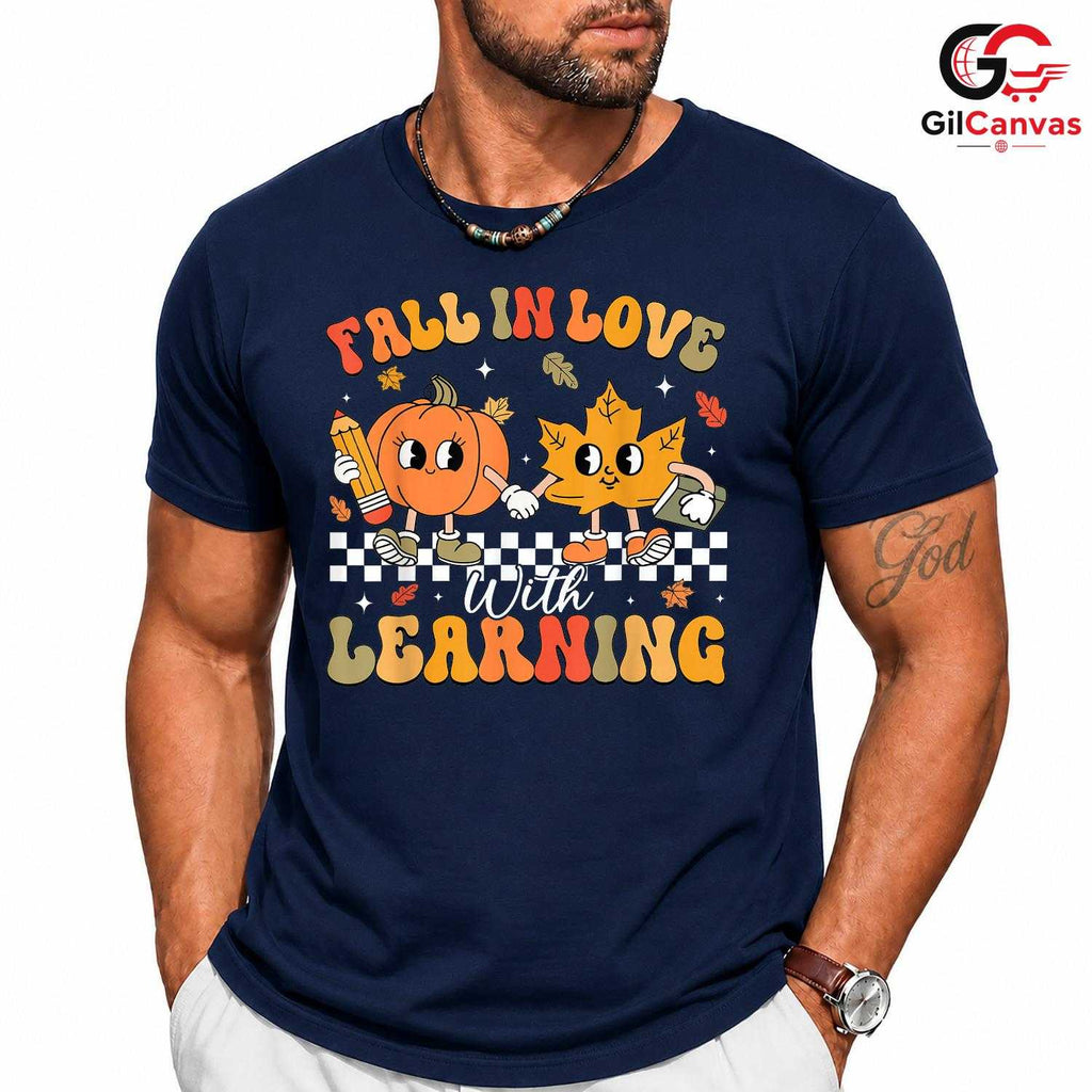 Fall In Love With Learning Tee Unisex Cute Pumpkin Leaf Gift For Kids Youth