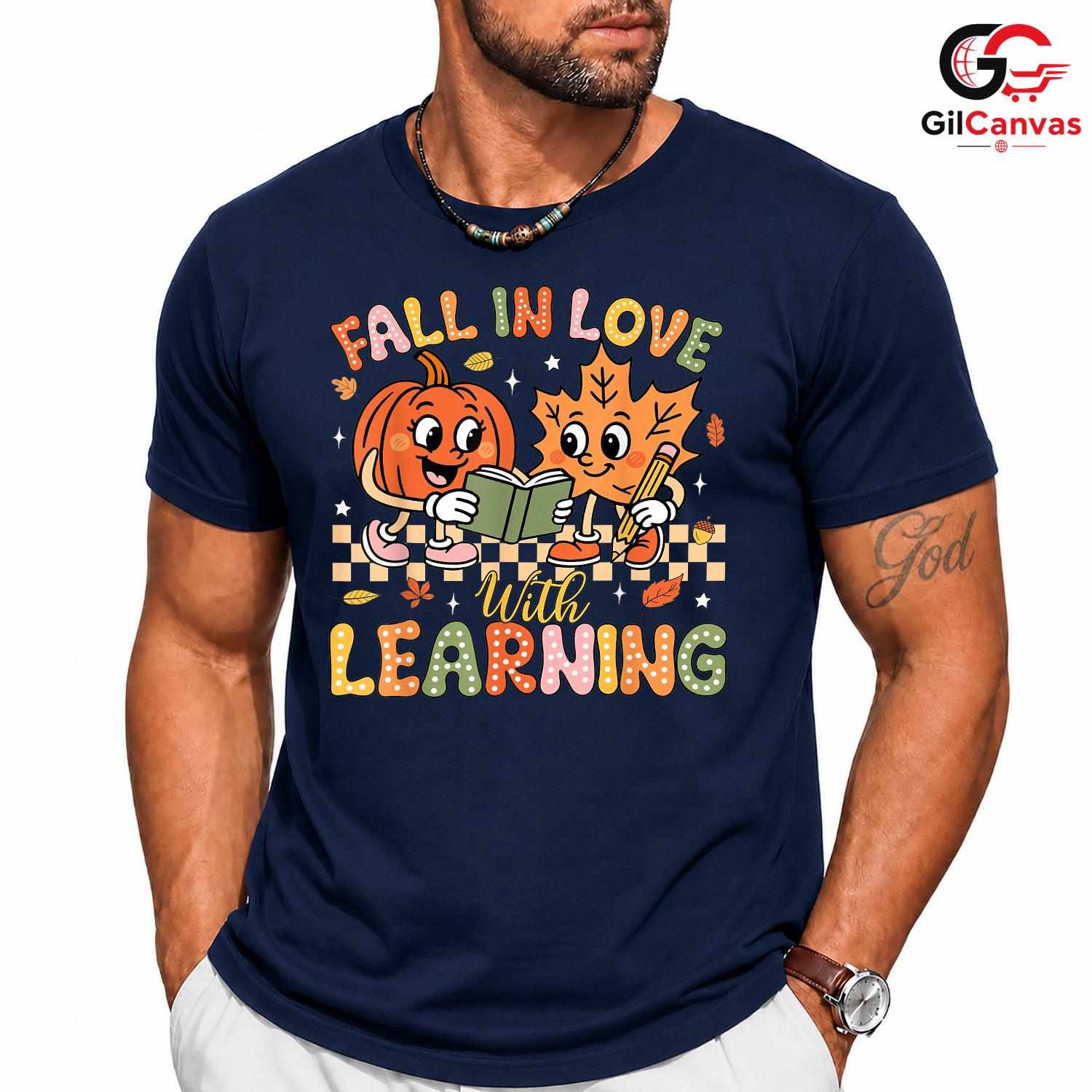Fall Pumpkin Leaf T-Shirt Unisex Cute Autumn Learning Education Gift Kids
