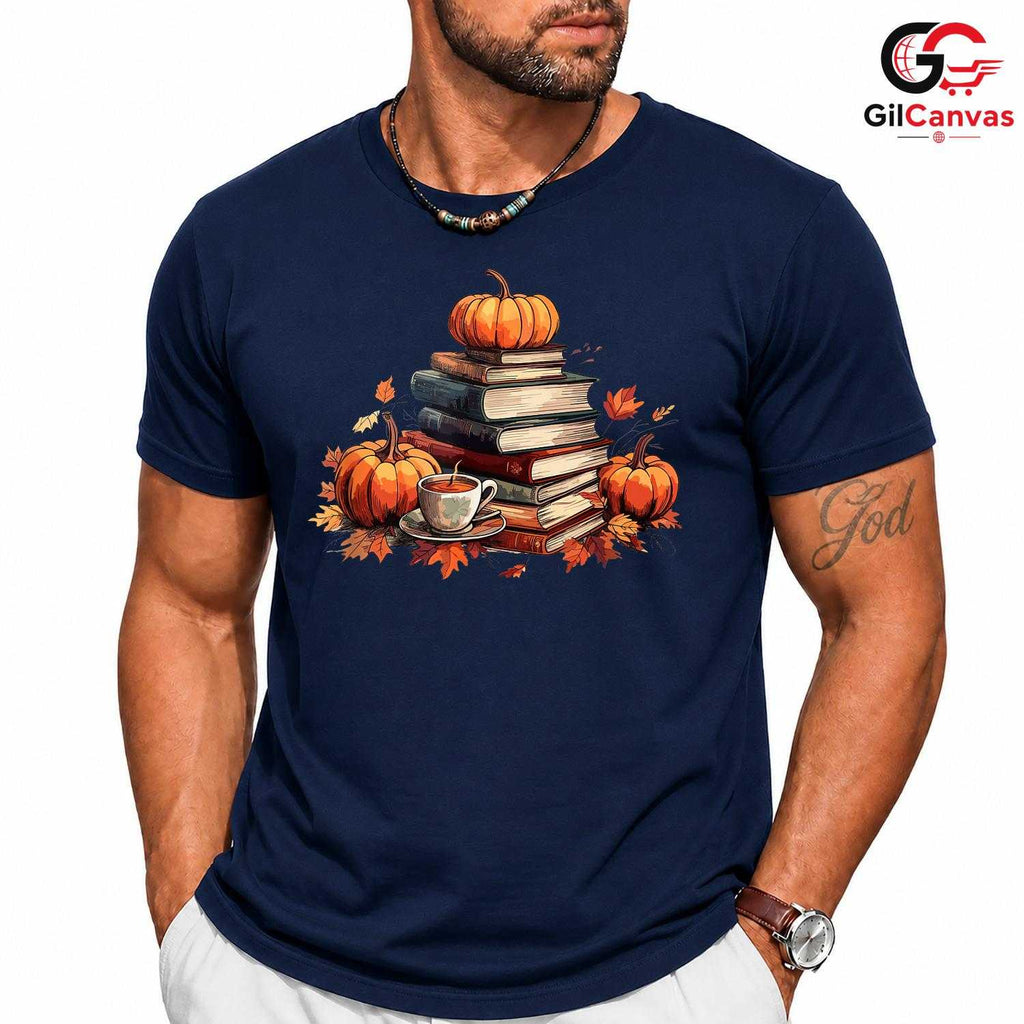 Fall Reading Pumpkin T-Shirt Unisex Cozy Autumn Book Lover Perfect Gift
