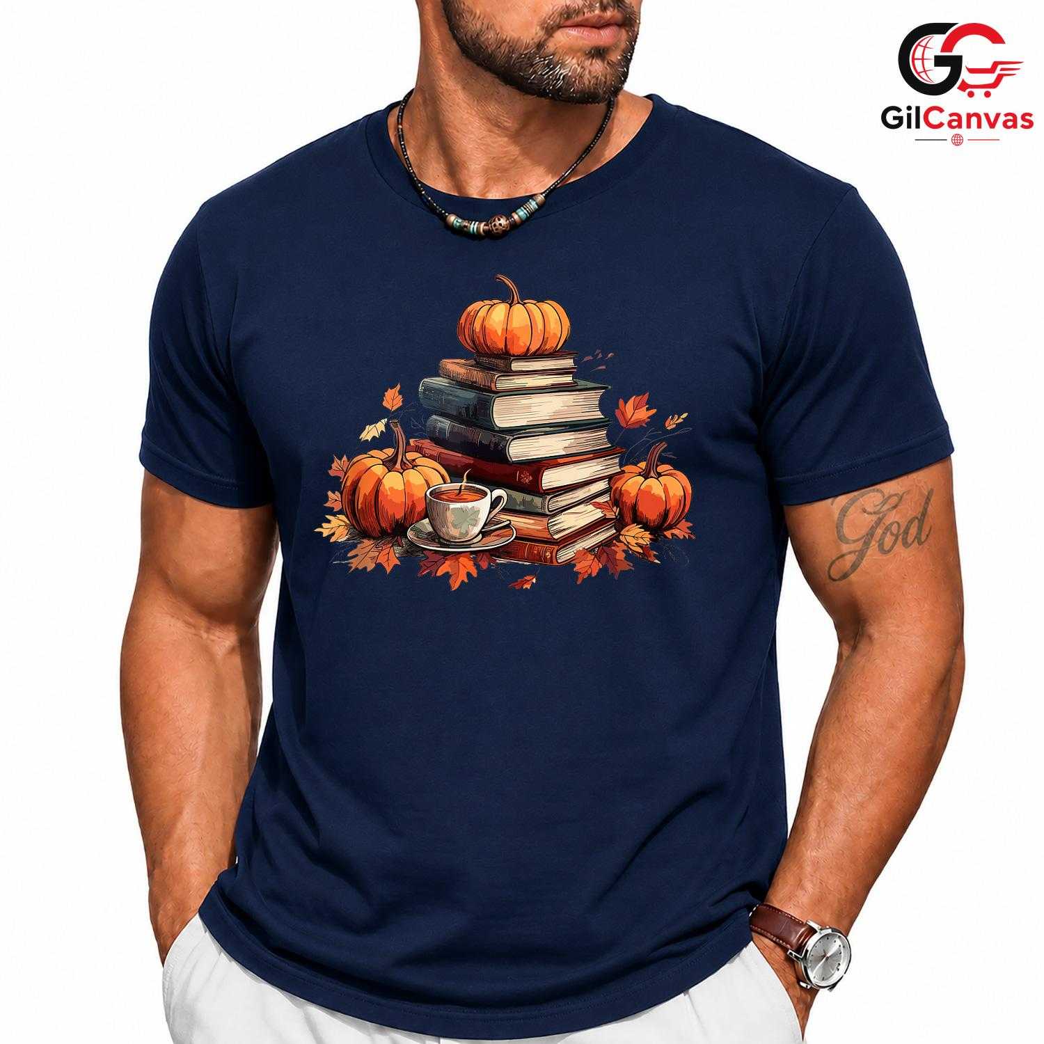 Fall Reading Pumpkin T-Shirt Unisex Cozy Autumn Book Lover Perfect Gift