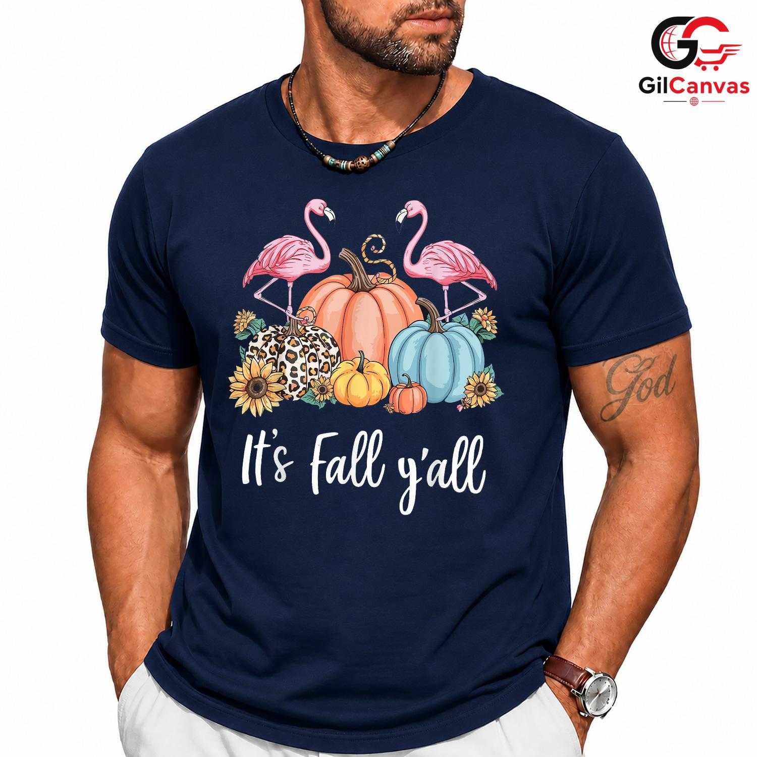 Flamingo Pumpkin Fall T-Shirt Unisex Cute Autumn Tropical Gift Idea For Women