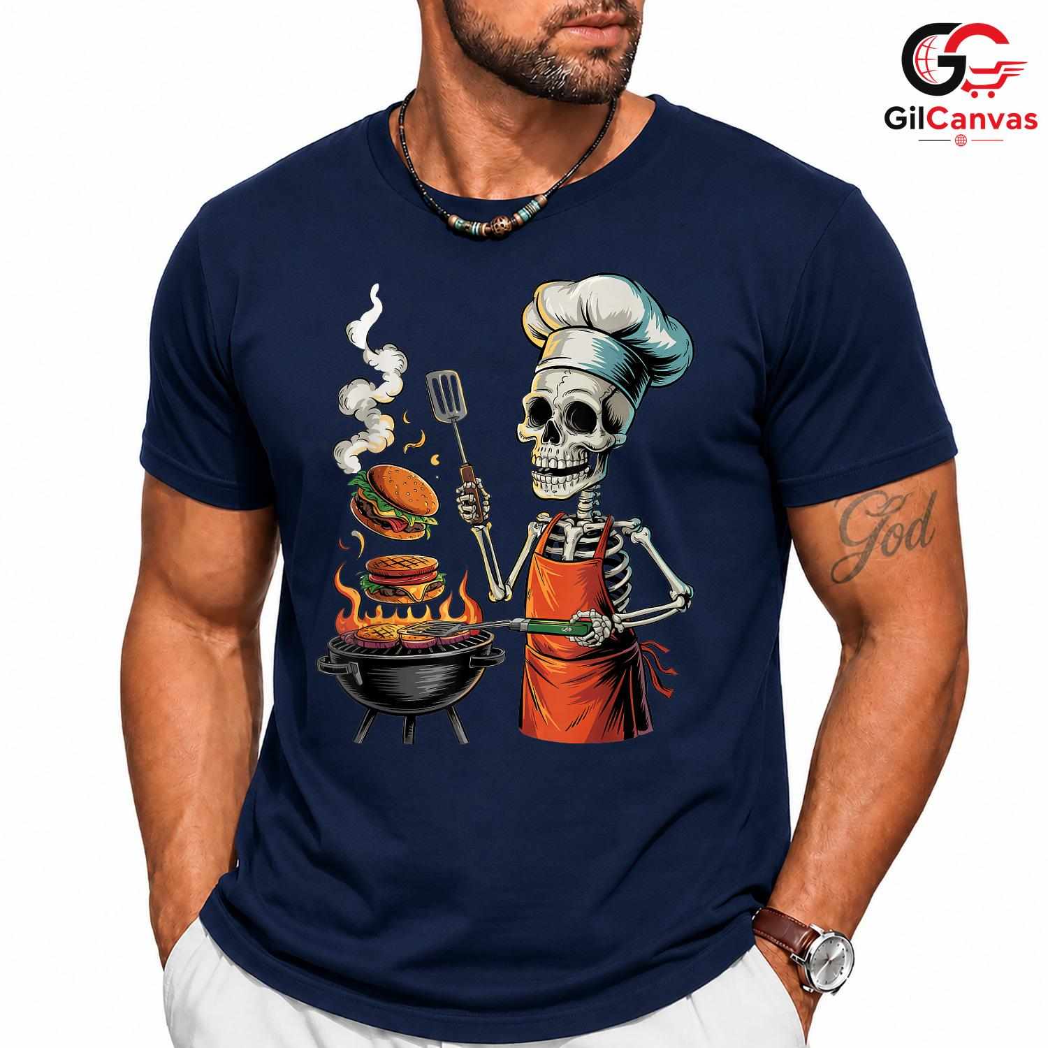 Funny BBQ Skeleton Chef Shirt Unisex Great Grilling Foodie Gift For Halloween