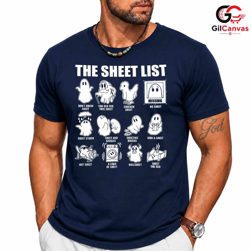 Funny Ghost Sheet List T-Shirt Unisex Spooky Halloween Party Gift For Adults